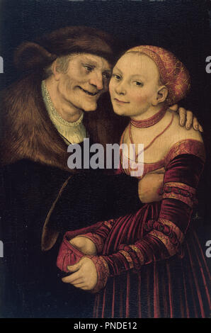 Le Ill-Matched Couple. Date/période : 1517. La peinture. Huile sur panneau. Hauteur : 27,3 cm (10.7 in) ; largeur : 18 cm (7 in). Auteur :, Lucas Cranach l'ancien. LUCAS CRANACH, L'aîné. Cranach, Lucas, l'Aîné. Banque D'Images