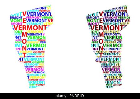 Sketch Vermont (États-Unis d'Amérique) texte de la lettre, carte carte Vermont - sous la forme du continent, la carte Vermont - vector illustration couleur Illustration de Vecteur