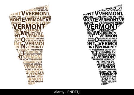 Sketch Vermont (États-Unis d'Amérique) texte de la lettre, carte carte Vermont - sous la forme du continent, la carte Vermont - marron et noir vector illustrat Illustration de Vecteur
