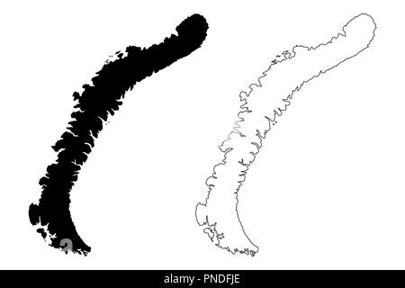 La Nouvelle-zemble (archipel de la Russie, de l'Île Severny Yuzhny) carte de l'île et de l'illustration vectorielle, scribble sketch Nova Zembla site Illustration de Vecteur