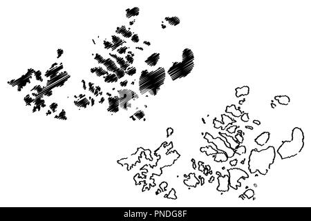 François-Joseph (archipel de Russie, François-Joseph ou Terre François-Joseph's Land) map vector illustration gribouillage, croquis Prince George , Wilczek Illustration de Vecteur