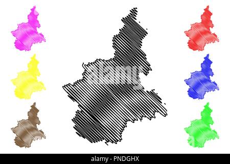 Piémont (région autonome de l'Italie) map vector illustration gribouillage, croquis Piemonte map Illustration de Vecteur