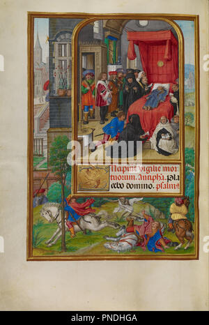 Scène de mort. Date/Période : Ca. 1510 - 1520. Folio. Température de couleurs, d'or et encre sur parchemin. Hauteur : 232 mm (9.13 in) ; Largeur : 167 mm (6,57 in). Auteur : Maître de Jacques IV d'Écosse. Banque D'Images