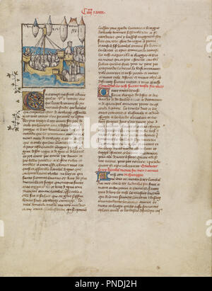 La flotte d'Hannibal à la voile de l'Espagne. Date/Période : Ca. 1390 - 1400. Feuille détachée. Température de couleurs, coloré, lavages, la feuille d'or et encre sur parchemin. Hauteur : 379 mm (14,92 po) ; Largeur : 295 mm (11.61 in). Auteur : Premier maître de la Bible historiale de Jean de Berry. Banque D'Images