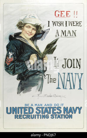 Gee J'aimerais être un homme, j'rejoindre la Marine. Date/Période : après 1917. De l'affiche. Lithographie sur papier. Auteur : Howard Chandler Christy. Banque D'Images