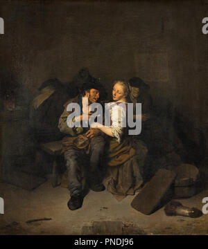 Jeune couple dans une taverne. Date/période : 1661. La peinture. Huile sur toile. Hauteur : 390 mm (15.35 in) ; Largeur : 345 mm (13,58). Auteur : Cornelis Bega. Bega, Cornelis Pietersz. Banque D'Images