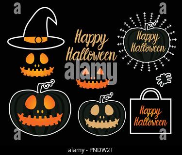 Set Dark Jack lantern Halloween citrouille jackolantern. Vector illustration isolé sur fond noir. Illustration de Vecteur