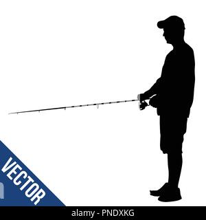 Silhouette pêcheur sur fond blanc, vector illustration Illustration de Vecteur