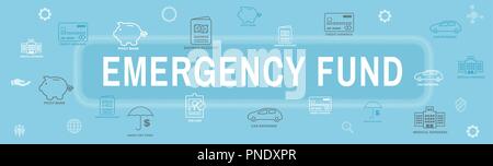 Fonds d'urgence financière des icônes avec parapluie - home ou maison, voiture ou les dommages au véhicule, perte d'emploi / chômage, et de l'hôpital ou les factures médicales Illustration de Vecteur