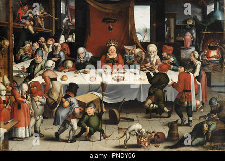 Fête burlesque. Date/Période : Ca. -1550. La peinture. Huile sur panneau de chêne. Hauteur : 985 mm (38.77 in) ; largeur : 1 470 mm (57,87 po). Auteur : JAN MANDIJN. MANDYN, JAN. Banque D'Images