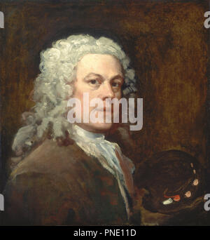 L'auto-portrait. Date/Période : Ca. 1735. La peinture. Huile sur toile. Hauteur : 546 mm (21.49 in) ; Largeur : 508 mm (20 in). Auteur : William Hogarth. Banque D'Images