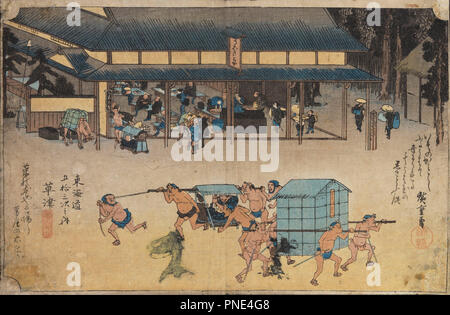 Paysage à Kusatsu. Date/période : 1831. L'impression. Gravure sur bois sur papier. Hauteur : 230 mm (9,05 in) ; Largeur : 350 mm (13.77 in). Auteur : Hiroshige. Banque D'Images