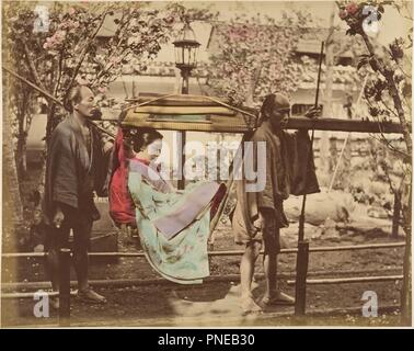 [Japonaise sur une chaise portée par deux hommes]. Artiste : Inconnu. Dimensions : 20,1 x 25,2 cm (7 15/16 x 9 15/16 in.). Date : 1870. Musée : Metropolitan Museum of Art, New York, USA. Banque D'Images