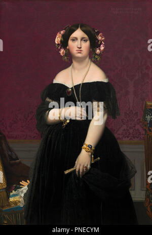 Madame Moitessier. Date/période : 1851. La peinture. Huile sur toile. Hauteur : 1 470 mm (57,87 po) ; largeur : 1 000 mm (39.37 in). Auteur : Jean Auguste Dominique INGRES. INGRES, Jean Auguste Dominique. Banque D'Images