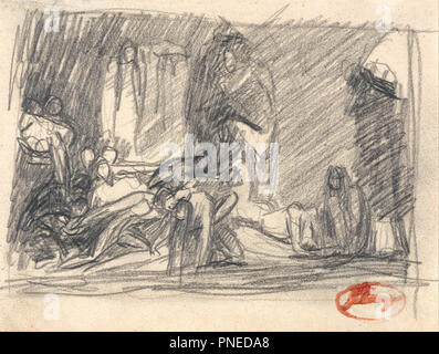 Howard Visite d'une prison. Dessin. Moyenne de plomb sur papier vélin beige texturé légèrement. Hauteur : 127 mm (5 po) ; Largeur : 165 mm (6,49 in). Auteur : George Romney. Banque D'Images