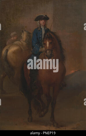 Un jeune homme monté sur un cheval scolarisés. Date/Période : Entre 1728 et 1729. La peinture. Huile sur toile. Hauteur : 470 mm (18.50 in) ; Largeur : 305 mm (12 in). Auteur : John Vanderbank. Banque D'Images