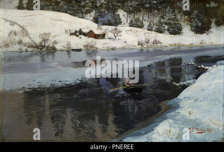 L'hiver à la rivière Simoa. Date/période : 1883. La peinture. Olje på lerret. Largeur : 78,5 cm. Hauteur : 49,5 cm. Auteur : FRITS THAULOW. Thaulov, Fritz. Banque D'Images