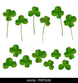 Les feuilles de trèfle, quarterfoil collecte et le trèfle, avec et sans l'un. Vector illustration set. Patricks Day élément design. Illustration de Vecteur