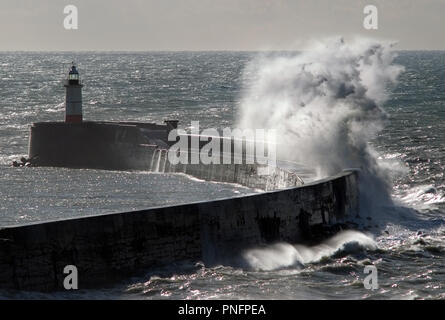 Newhaven, East Sussex, UK. 2er septembre 2018. De forts vents de tempête Bronagh frapper comme un brise-lames Newhaven ferry quitte pour Dieppe, France. © Peter Cripps/Alamy Live News Banque D'Images