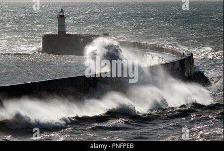 Newhaven, East Sussex, UK. 2er septembre 2018. De forts vents de tempête Bronagh frapper comme un brise-lames Newhaven ferry quitte pour Dieppe, France. © Peter Cripps/Alamy Live News Banque D'Images