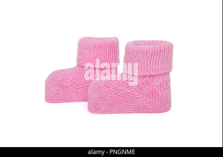 Chaussettes bébé en tricot rose pour les filles. Close-up. Banque D'Images