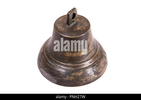 Bell ancienne sur un fond blanc de près. Banque D'Images