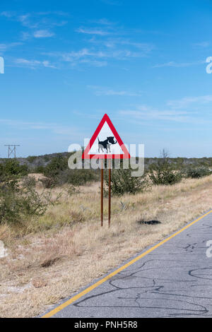 Phacochère Road Sign, Namibie Afrique du Sud Banque D'Images