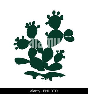 Icône de l'oponce de l'isolé sur fond blanc. Opuntia ficus indica, silhouette aux fruits mûrs. Mexique pays symbole, vector illustration. Illustration de Vecteur