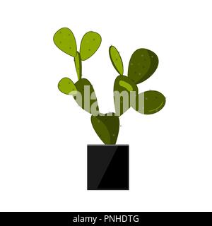 Cactus en pot noir élégant. Télévision Cactus vector illustration sur blanc. Accueil fleurs en pot. L'icône d'Opuntia, plante mexicaine traditionnelle. Vecto Illustration de Vecteur