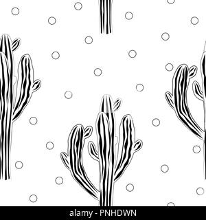 Cactus mignon motif graphique vectoriel continu avec saguaro et doodle points. Tissu cactus print design. Vector illustration. Illustration de Vecteur