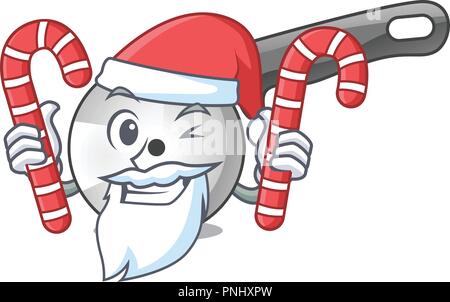 Santa avec candy pizza cutter isolé sur Mascot Illustration de Vecteur