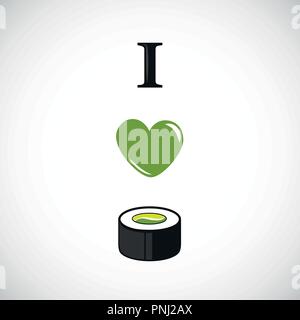 J'aime les sushi à l'avocat et le concombre coeur design vector illustration EPS10 Illustration de Vecteur