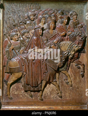 Soulager DEL RETABLO MAYOR DE LA CHAPELLE ROYALE DE LA CATHÉDRALE DE GRANADA - SIGLO XVI - ENTRADA DE LOS REYES CATOLICOS Y DEL CARDENAL CISNEROS EN GRENADE. Auteur : Felipe Bigarny Felipe Vigarny O. Emplacement : CATEDRAL-CAPILLA REAL-intérieur. L'ESPAGNE. Banque D'Images