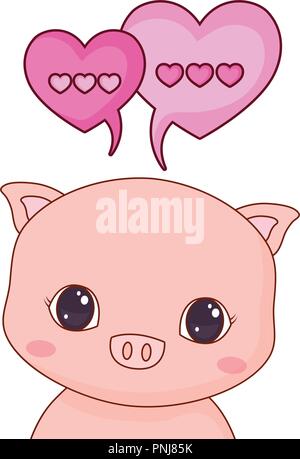 Cute piggy baby love hearts speech bubble vector illustration Illustration de Vecteur