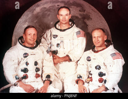 L'équipage pour la mission Apollo 11 : Neil Armstrong, commandant, Michael Collins, pilote du module de commande et Edwin E. Aldrin Jr. pilote du module lunaire. Banque D'Images