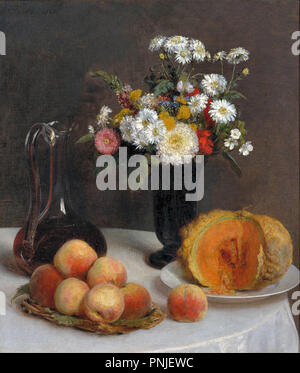 Henri Fantin-Latour Théodore - Nature morte avec Carafe Fleurs et fruits Banque D'Images