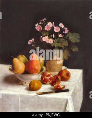 Henri Fantin-Latour Théodore - Still Life with Primroses les poires et de grenadiers Banque D'Images