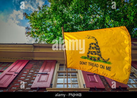 Le drapeau Gadsden, avec "Don't tread on me" écrit dessus, a été conçue par le général Christopher Gadsden durant la Révolution américaine. Banque D'Images