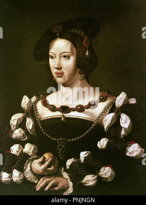 DOÑA LEONOR DE L'Autriche (1498-1558) - ARCHIDUQUESA DE L'AUTRICHE Y REINA DE PORTUGAL Y DE FRANCIA. Auteur : CLEVE, JOOS VAN. Emplacement : Burgmuseum. GAASBEEK. Belgien.