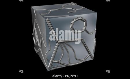 La géométrie 3D cube techno.Chrome cube. Le rendu 3d. Banque D'Images