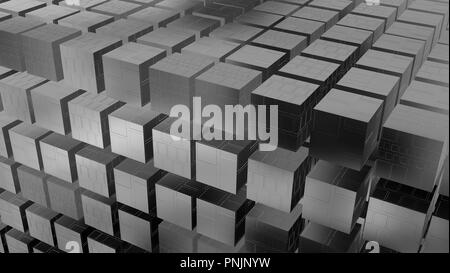 La géométrie 3D cubes techno. Cubes de Chrome. Le rendu 3D Banque D'Images