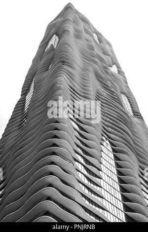 Détail de l'Aqua Tower de l'architecte américain Jeanne Gang, sur Columbus Drive, le centre-ville de Chicago, IL.. Banque D'Images