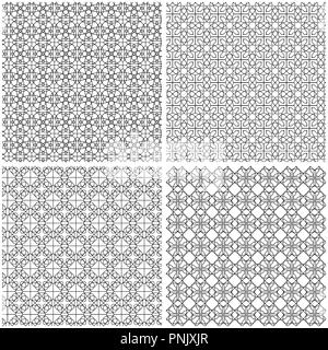 Quatre modèles de maille transparente abstrait avec l'entrelacement des lignes noires sur le fond blanc, vector dessin à la main Illustration de Vecteur