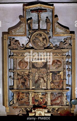 Retable DE SAN ILDEFONSO - S XVI. Auteur : JUAN DE BALMASEDA. Emplacement : CATEDRAL-intérieur. PALENCIA. L'ESPAGNE. Banque D'Images