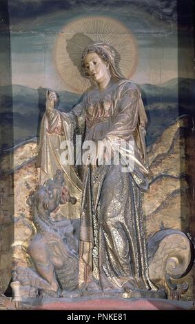 DETALLE DEL RETABLO MAYOR DE LA IGLESIA DEL Monasterio de San Jeronimo - VIRGEN MARIA - SIGLO XVI - MANIERISMO ESPAÑOL. Auteur : VAZQUEZ JUAN BAUTISTA EL MOZO. Lieu : st. JEROME monastère. Grenade. L'ESPAGNE. Banque D'Images