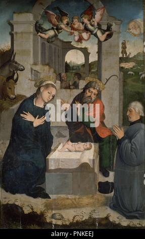 EL NACIMIENTO - DETALLE DEL RETABLO DE LA IGLESIA DE Santo Tomás CANTUARIENSE - SIGLO XVI - RENACIMIENTO ESPAÑOL. Auteur : CORREA DE VIVAR, JUAN. Lieu : Eglise de Santo Tomás CANTUARIENSE. Csnl. Toledo. L'ESPAGNE. Banque D'Images