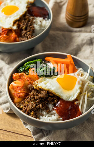 Riz épicé coréen Bibimbap fait maison avec des Œufs et de la viande bovine Banque D'Images