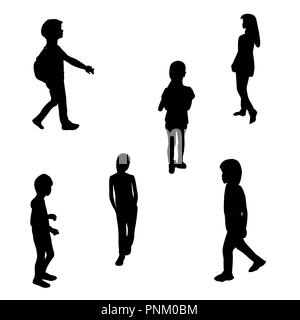 Ensemble de balades Silhouette noir et blanc d'enfants. Vector Illustration Illustration de Vecteur