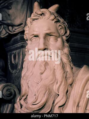MOISES - DETALLE DE LA CABEZA - 1513-1515 - ESCULTURA CENTRAL DE LA TUMBA DE JULIO II - RENACIMIENTO ITALIANO. Auteur : Michel-Ange. Lieu : EGLISE DE SAN PEDRO AD VINCULA. Rome. ITALIA. Banque D'Images