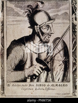 DIEGO DE ALMAGRO 1475-1538 - CONQUISTADOR ESPAÑOL DEL PERU-ADELANTADO DE MAR Y CAPITAN. Emplacement : BIBLIOTECA NACIONAL-COLECCION. MADRID. L'ESPAGNE. Banque D'Images